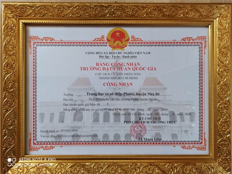 THCS Hiệp Phước - Lễ đón nhận giấy chứng nhận KĐCLGD, bằng công nhận trường đạt chuẩn quốc gia